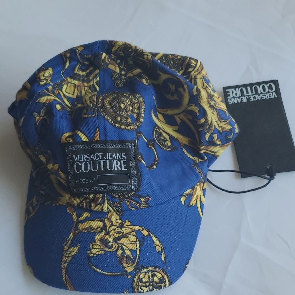Versace Jeans Couture Blue and Gold Baroque Baseball Cap